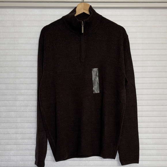 New with tags! Geoffrey Beene Men's Dark Brown 1/4 Zip-Up Sweater. Size M.